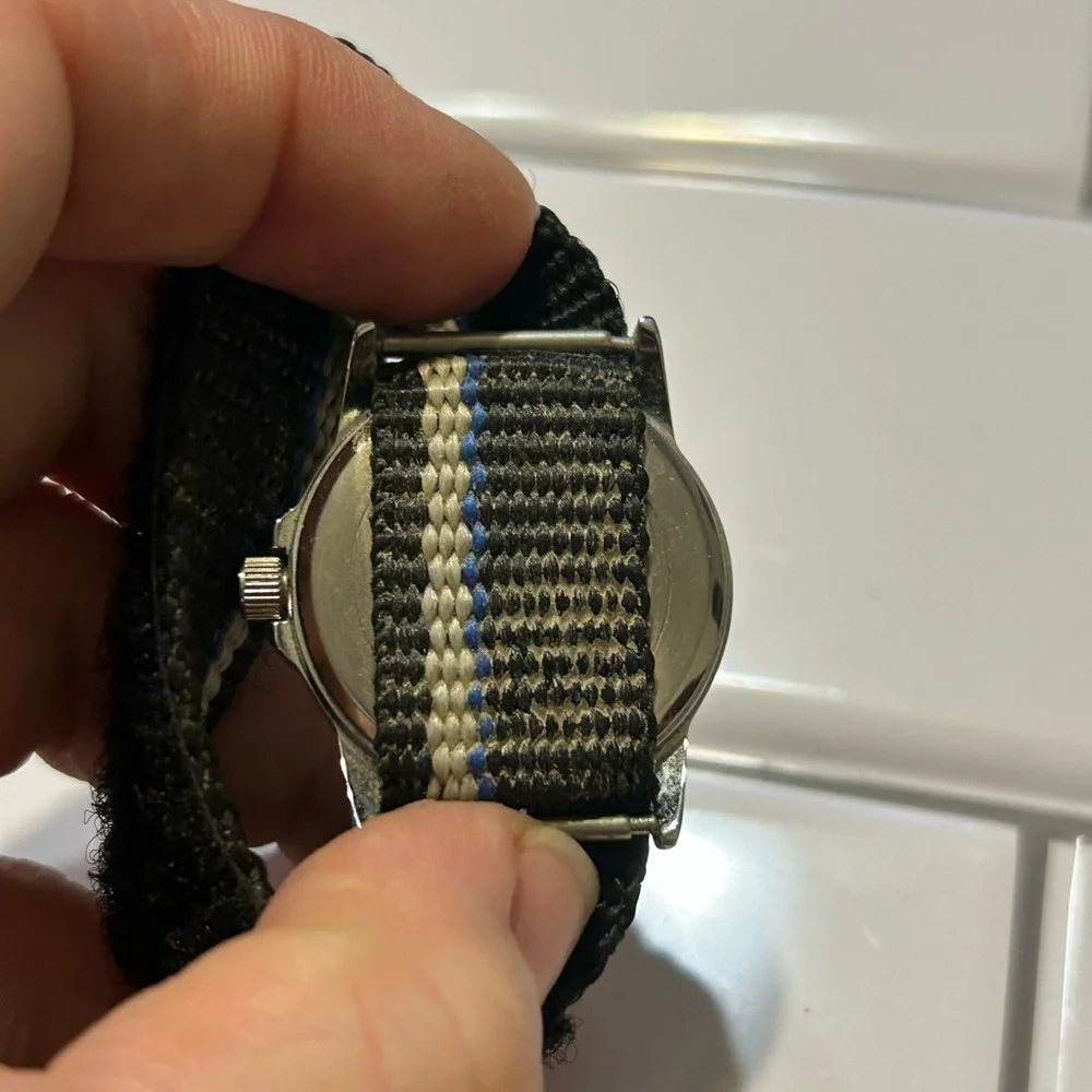 Timex Silver Watch with Black and Blue Strap